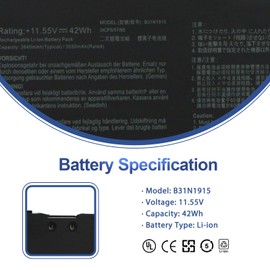 B31N1915 C31N1915 Laptop Battery for Asus ExpertBook L1 L1400CDA L1500CDA ExpertBook, B1 B1400CEAE B1400CEPE B1500CEAE B1500CEPE B1500 B1500CEA-XS74 BR1100CKA BR1100FKA Series 11.55V 3640mAh 3-Cell