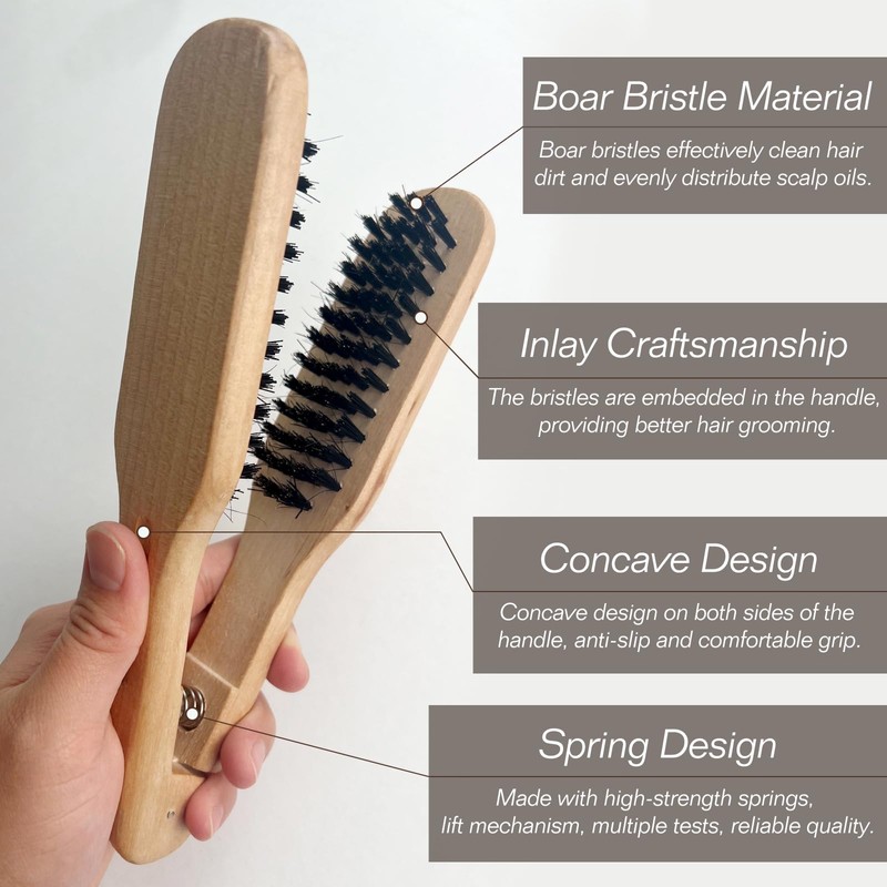 Professional Hair Straightening Comb, Double Brush Wooden Salon Hairdressing Anti-static