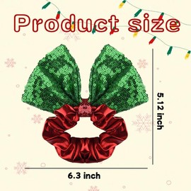 Glitter Christmas Bow Scrunchies for Girls Women Green Red Christmas Hair Accessories for Women Girls Sparkly Elastic Bow Hair Ties Scrunchie with Green Bow Christmas Hair Ties Scrunchie for Girls