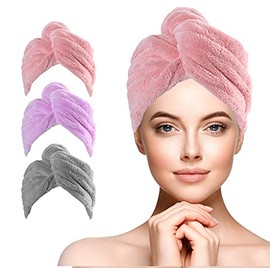 URAQT Toalla de microfibra para mujer, paquete de 3 turbantes para cabello mojado, turbante de secado rápido para secar el cabello rizado, largo y gru