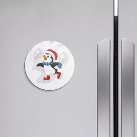 Unbranded Penguin Skating Animal | 4'' X 4'' Round Decorative Magnet