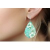 Twisted R Design Aqua Blue Floral Print Wood Dangle Teardrop