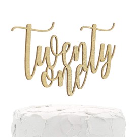 NANASUKO 21st Birthday Cake Topper - twenty one - Double Sided Gold glitter - Premium quality Made in USA