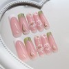 OHWODA Long Press on Nails with 3D Floral Designs, Pink