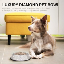 WOOFUU Sparkly Full Rhinestones Designed Stainless Steel Pet Dog Bowl - Stylish and Practical Diamond Food Water Dishes Bowls for Small Medium Large Dogs Cats Rabbits