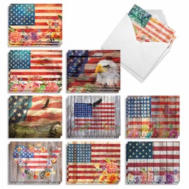 The Best Card Company - 20 American Flag Boxed Cards Blank (4 x 5.12 Inch) - Assorted Patriotic Cards for All Occasions, Veterans, USA - AM6580OCB-B2x10