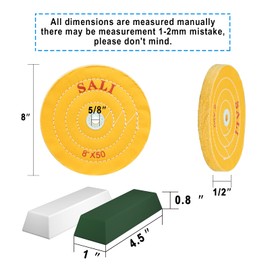 SALI 3 Pack Polishing Wheel for Bench Grinder Buffing Wheel 8 inch Yellow Cotton (50 Ply) for Buffer Polisher Coarse Polish Pad 5/8'' Arbor Hole with Polishing Compound Kit