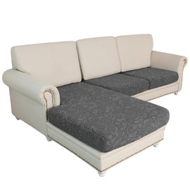 Sectional Couch Cover 3 Pieces Separate Cushion Couch Chaise Cover for L Shape Sectional Sofa Elastic Furniture Protector for Both Left/Right Sectional Couch (2 Seater + 1 Chaise, F-Dark Grey)