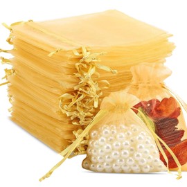 LSHSXPX 200 Piezas Bolsas de Regalo de Organza Transparente, 7 x 9 cm Bolsas de Regalo de Boda con Cordón, Bolsitas de Organza Pequeñas para Fiestas, Festivales, Jabones de Baño, Navidad (Amarillo)