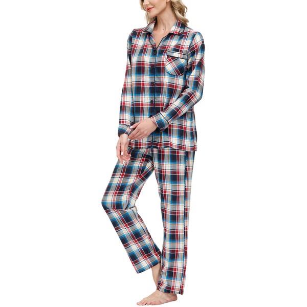 MoFiz Pajamas Set for Women Long Sleeve Breathable Cotton Plaid