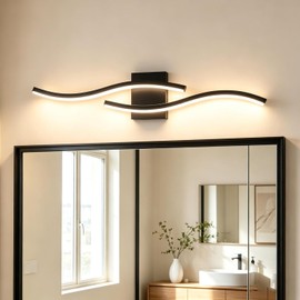 Black Curved Bathroom Vanity Light Fixture Over Mirror, 31.5 inch Modern LED Wall Lamp 5CCT Dimmable Bathroom Light Fixture Modern Vanity Lighting Wall Sconces