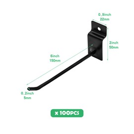 Yauhar 100Pcs Heavy Duty Slat Wall Display Hooks Bulk Set, Slatwall Accessories Pegboard Gridwall Display Hook Slat Wall Shelf Brackets for Retail Home (Black, 6 Inches/15 CM)