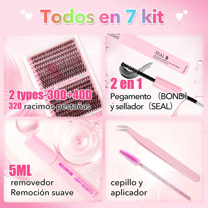 Kit De Extensiones Pestañas D Negro 1.6cm 320p Pink Diy
