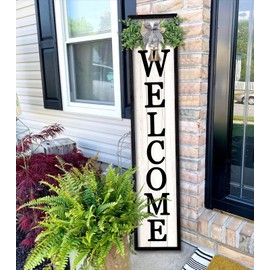 Surfapans Welcome Sign for Front porch Standing 45"X9"Large Wood Frame Outdoor Tall Welcome Signs Vertical Decor for Farmhouse Rustic Home Modern Outside Front Door Wall Decorations (Black)
