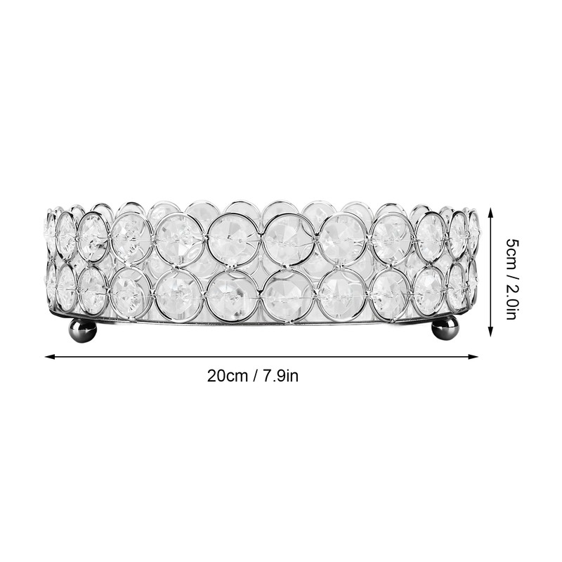 Crystal Cosmetic Makeup Tray 8in Round Display Tray Mirrored Metal