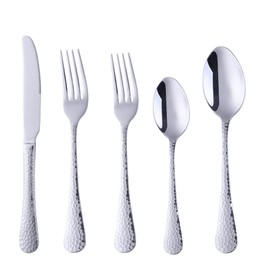 Buyer Star Luxury Flatware Set for 1 -Stainless Steel Hammered Silverware, 5-Piece Mirror Polish Cutlery Set, Elegant Design for Dining & Daily Use