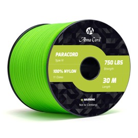 Abma Cord 4.2mm Paracord 750lb 30M 100% Nylon Rope 11 Strands Type IV Military Grade Parachute Cord for DIY, Camping, Survival, Outdoor - Max. 340kg - Neon Green