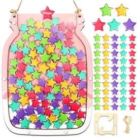 Classroom Reward Jar, Reward Jar for Kids, Star Jar Behavior Management Classroom Tools, Reward Jar for Good Behavior Home Classroom School Motivate(13 x 9.84",100pcs) (Pink)