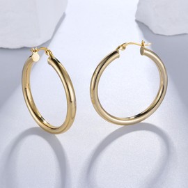 MILACOLATO Hoop Earrings Silver/Gold Large for Women Earrings with Hypoallergenic Stud Nuts Silver 925, 4 mm Lightweight 14K Gold Plated Chunky Large Earrings Hanging Jewellery 40 mm/50 mm/60 mm,
