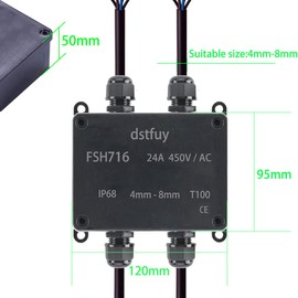 dstfuy Power Junction Box, ABS IP68 Waterproof Housing. With 24A Barrier Terminals Electrical Connection Project Box for 4-8mm Diameter Wire (FSH716)