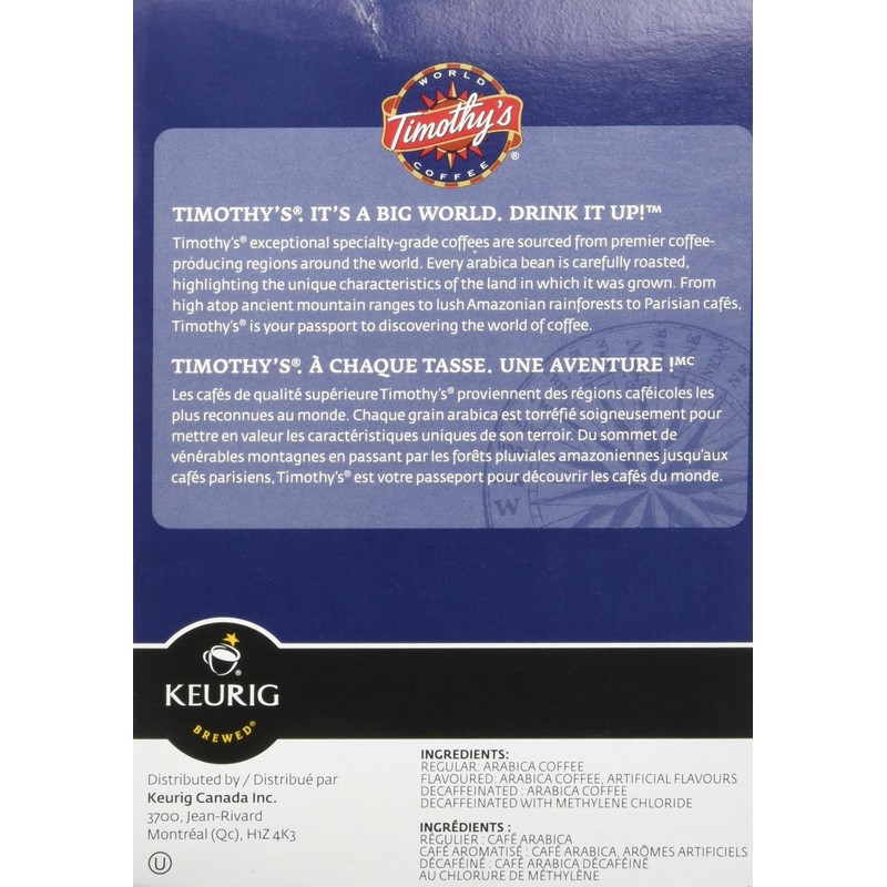 Timothy's World Coffee, Parisian Nights, K-Cup Portion Pack for Keurig