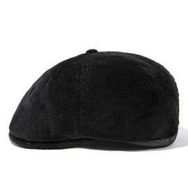 Gvatasz Ivy Corduroy Flat Cap Men 8 Panel Newsbvoy Cabbie Hat Driving Irish Golf Hat Winter Duckbill Hat Scally Hat,Black