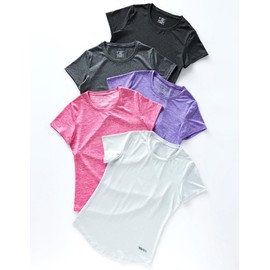 5 Pack: Women's Dry Fit Short Sleeve T Shirts, Athletic Workout Tee Tops for Gym Yoga Running (Set 3, X-Large)