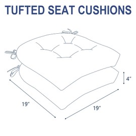 Melody Elephant Patio Wicker Chair Cushions, All Weather Outdoor Tufted Chair Pads Pack of 2, 19 x 19 x 4 Inch U-Shaped Seat Cushions of Garden Furniture Decoration, Pebble Blue