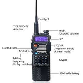 BaoFeng Radio High Power Ham Radio Handheld 144-148Mhz/420-450Mhz Upgraded BaoFeng UV-5R with Rechargeable 3800mAh Battery Walkie Talkie with TIDRADIO Programming Cable (2 Pack)