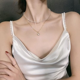 Layered Pearl Necklaces for Women Pearl Choker Necklace for women Layering Necklaces Double Layer Necklace Pearl Pendant Necklace for women