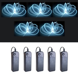 MaxLax EL Wire 5 Pack, 9ft Neon Light Wire Noise Reduction with Battery Pack(9ft-White)