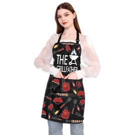 BDPWSS Grilling Apron Funny BBQ Apron For Men Husband Dad Grandpa Chef The Grillfather Adjustable Apron With Pockets (Grillfather apronCA)