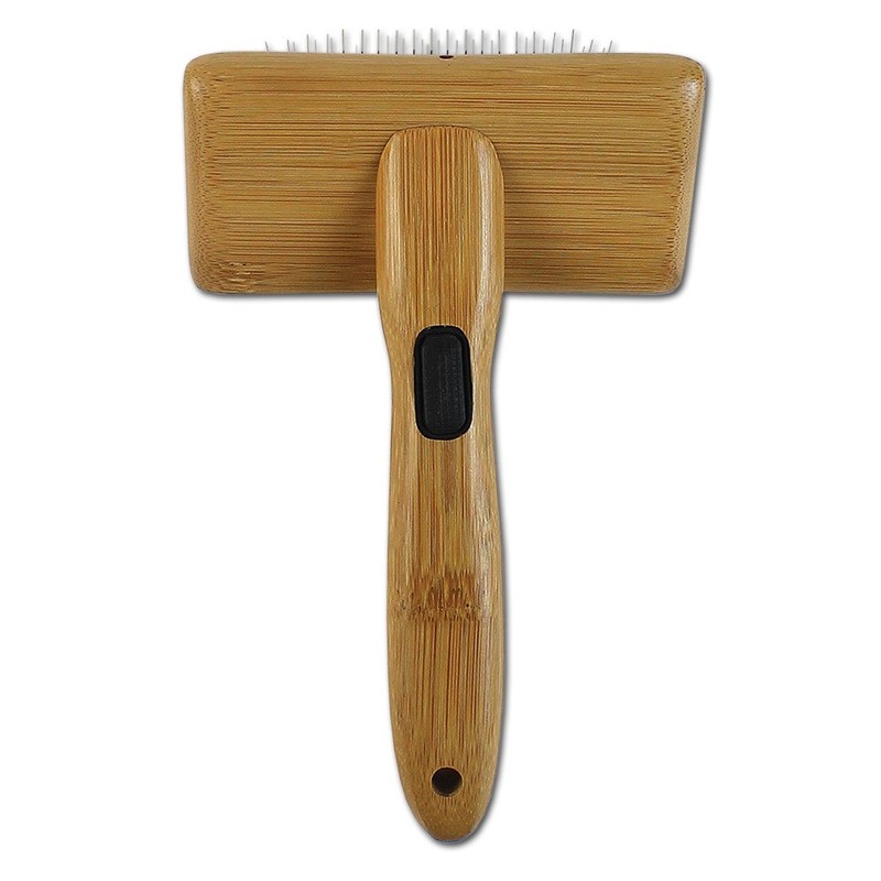 Bamboo Groom Slicker Brush with Stainless Steel Pins for Pets,