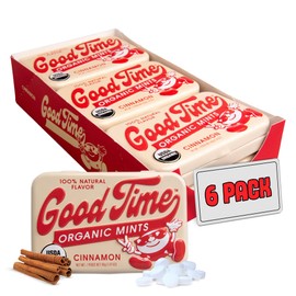 Good Time Organic Mints - Cinnamon | Organic Cane Sugar, Natural Flavors, No Artificial Colors or Sweeteners | Kosher Certified, Vegan, Gluten Free | Aspartame & Xylitol Free | 40 Count Tin (Pack of 6)
