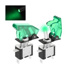 KHGUZ 2PCS 12V LED Car Rocker Toggle Switch, Illuminated Waterproof ASW-07D Toggle Switch 2 Position 3Pin with Safety Cover for Racing Auto, 12 Volt DC 20A Heavy Duty SPST On Off