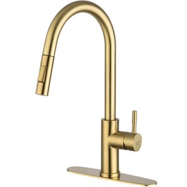 Gold Kitchen Sink Faucet with Pull Down Sprayer, Modern Single Handle