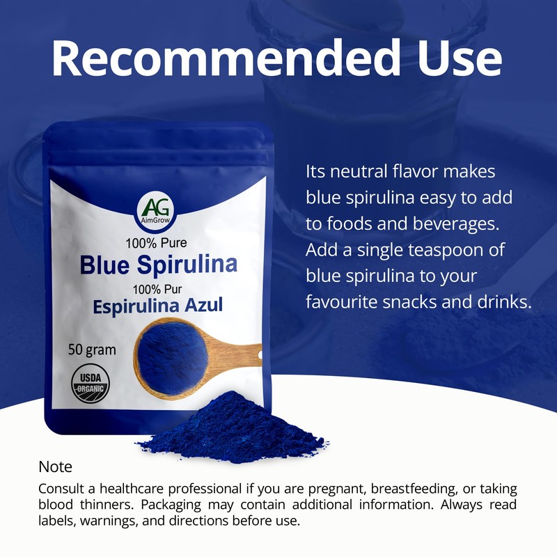 Aimgrow Blue Spirulina, Antioxidant Rich Blue Spirulina Powder, Non-GMO and
