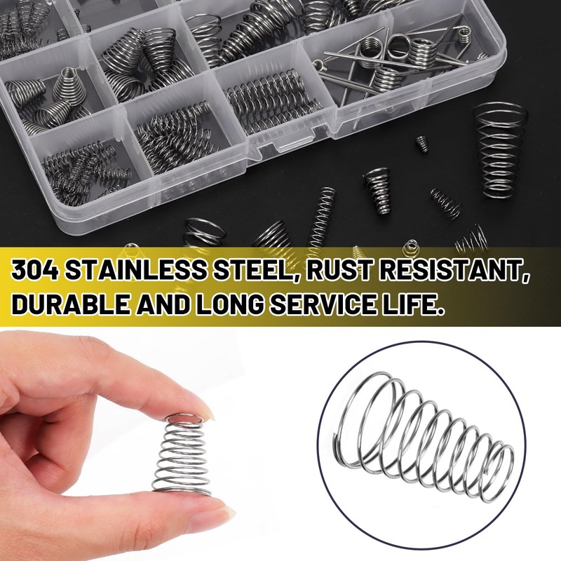Mardatt 148Pcs 3 Style 15 Sizes Stainless Steel Conical Spring