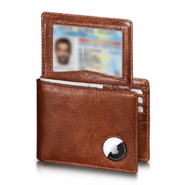 Jowlroel AirTag Wallet Mens - Genuine Leather Bifold RFID Blocking Mens Wallet, 2 ID Window, 12 Card Holders, 2 Bill Dividers (Brown)