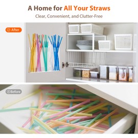 Acrylic Straw Holder, Transparent Straws Dispenser Organizer with 8PCS Double Sided Adhesive Tapes, Reusable Straw Organizers for Cabinet Cupboard Kitchen Counter (Clear)