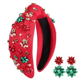 vokone Christmas Headbands for Women Christmas Bow Headband Crystal Jeweled Knotted Headband Xmas Holiday Accessories (Christmas Bow)