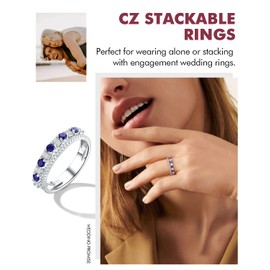 DAYBYDAY Sapphire Band Ring 925 Sterling Silver Blue Ring Double Eternity Band Sapphire Birthstone Rings for Women Size 8