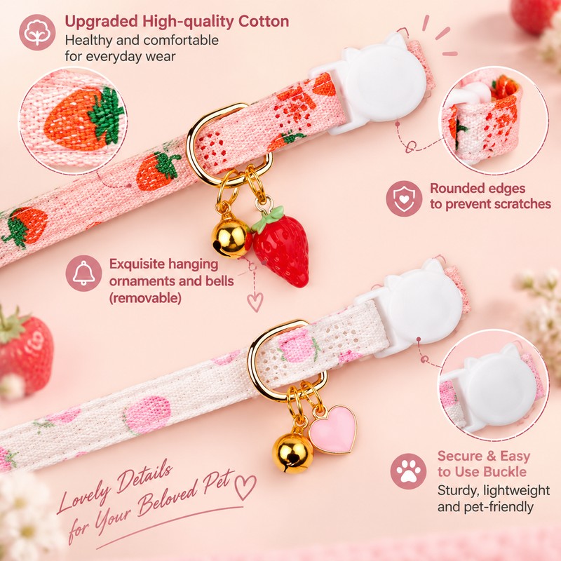 Cotton Breakaway Cat Collar with Bell – Cute Adjustable Kitten