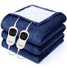 Homemate Electric Heated Blanket King - 100"x90" Heating Bed Blankets Throw with 10 Heating Levels 8 Hours Auto Off Fast Heating Over-Heated Protection Ultra Soft Warm Flannel ETL Certified Navy Blue