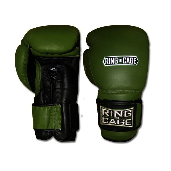 Ring to Cage 20oz, 22oz, 24oz Deluxe MiM-Foam Sparring Gloves - Safety Strap Boxing Training Gloves, for Boxing, MMA, Muay Thai, Kickboxing (14oz, Marine Green/Black)