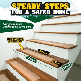 24"x4" Clear Non-Slip Stair Treads for Wooden Steps Indoor (16-Pack) - Self Adhesive Non Slip Stair Treads Indoor. Safe Anti Slip Tape for Kids, Seniors and Pets. Stair Treads Non Slip for Safety