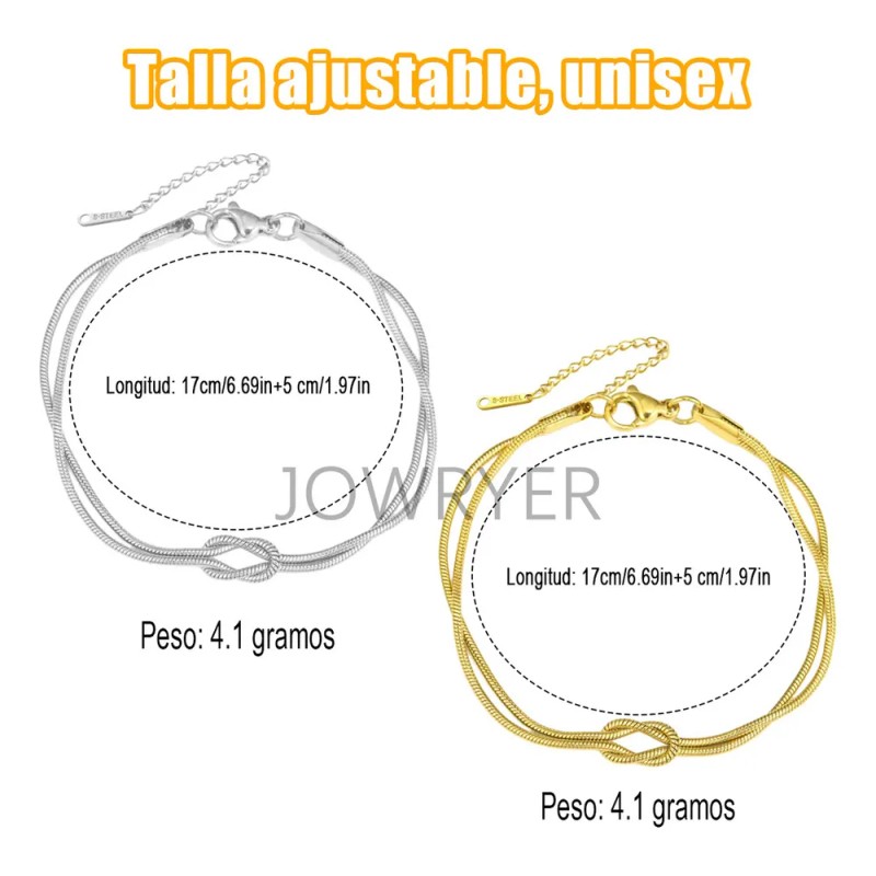 Pulseras Ajustables de Pareja Nudo de Amor Acero Inoxidable Oro