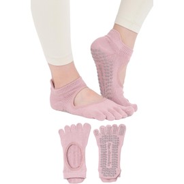 LYKKELY Physical The x Instructor Supervision | Pilates Socks, 5 Toe Socks, Women's, Yoga, Grip Socks, Anti-Slip, flamboers milk, Free size