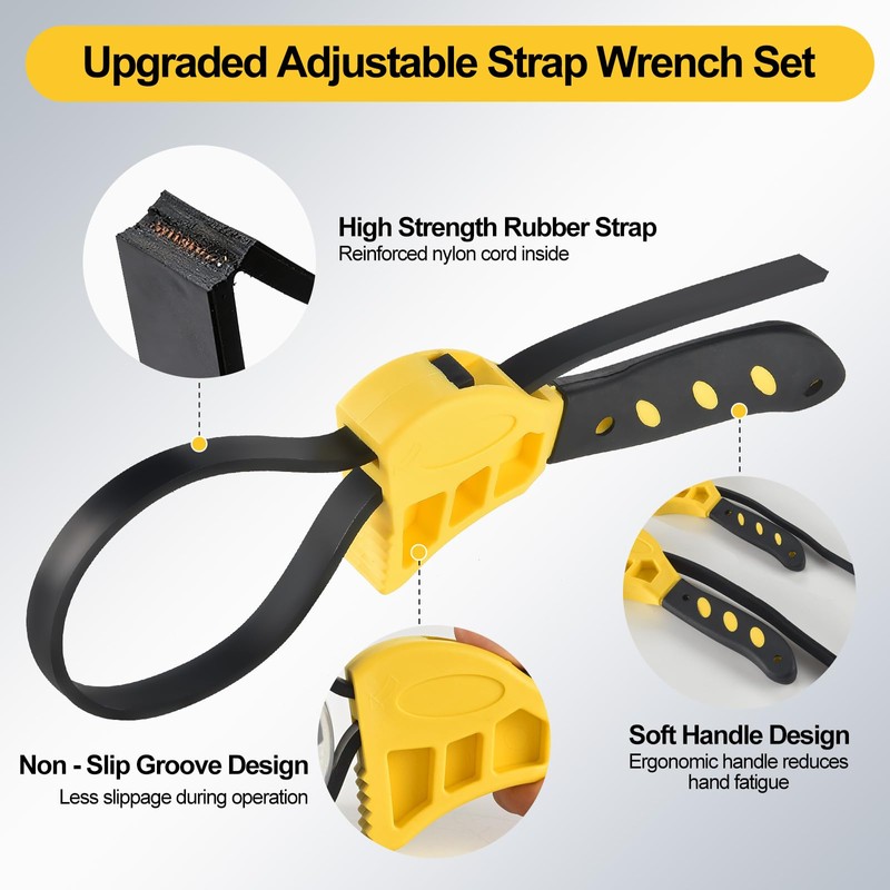 SYFLHYP 2 Unit Pack Heavy-Duty Adjustable Rubber Strap Wrenches Set