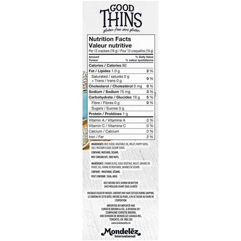 Mondelez Canada Inc Good Thins Rice Thins Multigrain Saltines, 100g/3.5oz,